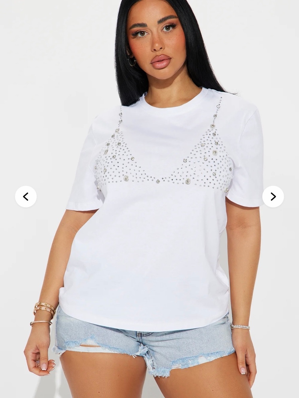 Zara White Short-Sleeve Tee with Crystal Embellishment